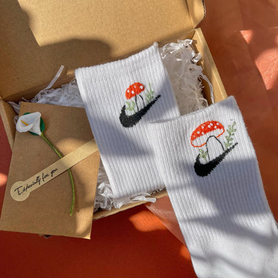 Embroidered Mushroom Socks