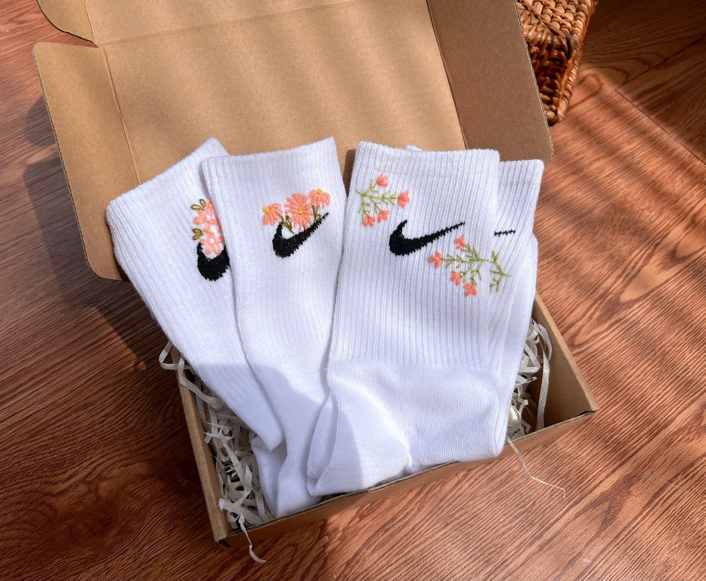 Embroidered Socks Gerbera And Orange Blossom
