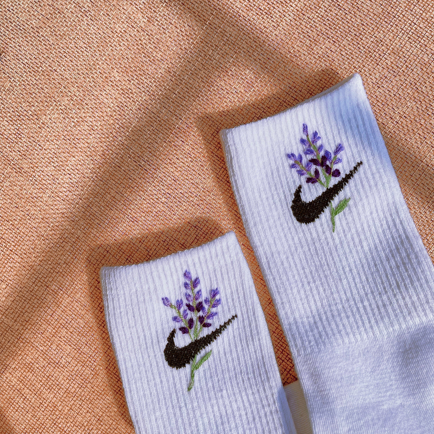 Embroidered Purple Flowers Socks