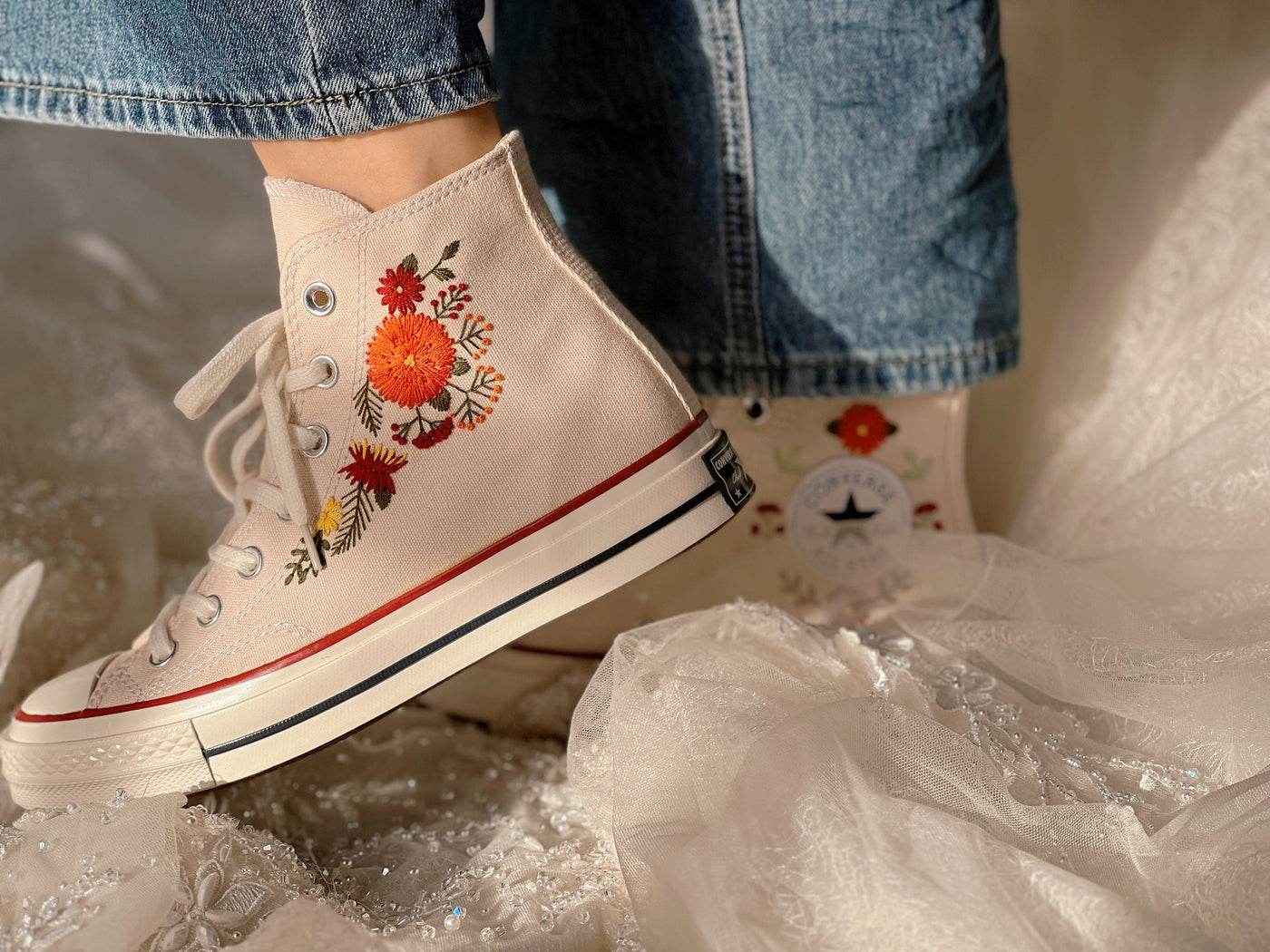 Converse Unique Flower Embroidery - ADF44
